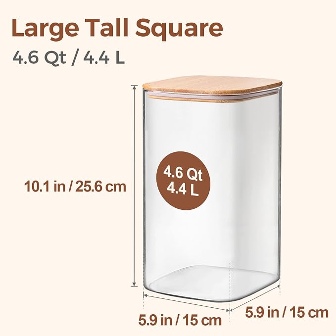 ComSaf 1.2 Gallon Wide Mouth Flour Sugar Storage Containers 2 Pcs, 4.6 Qt Glass Storage Containers with Lids, Large Pantry Glass Jar with Lid, Big Jars for Rice, Flour, Sugar, Cereal, Cookie, Coffee