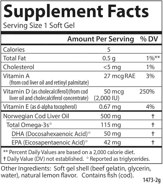 Carlson - Solar D Gems、ビタミンD3およびオメガ3サプリメント、2000 IU（50 mcg）ビタミンD3、115 mg オメガ3 EPAおよびDHAサプリメント、天然、持続可能な供給源、レモン、360ソフトジェル