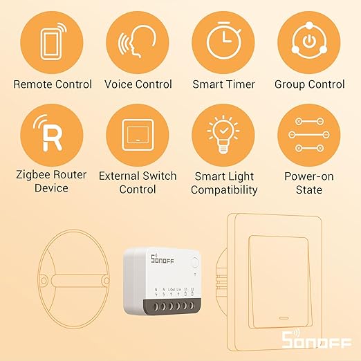 SONOFF Zigbee 3.0 Smart Relay Switch, Mini in-Wall Light Switch Module, Compatible with Alexa Google Home SmartThings, ZBMINIR2 4-Pack (Zigbee Hub & Neutral Wire Required)
