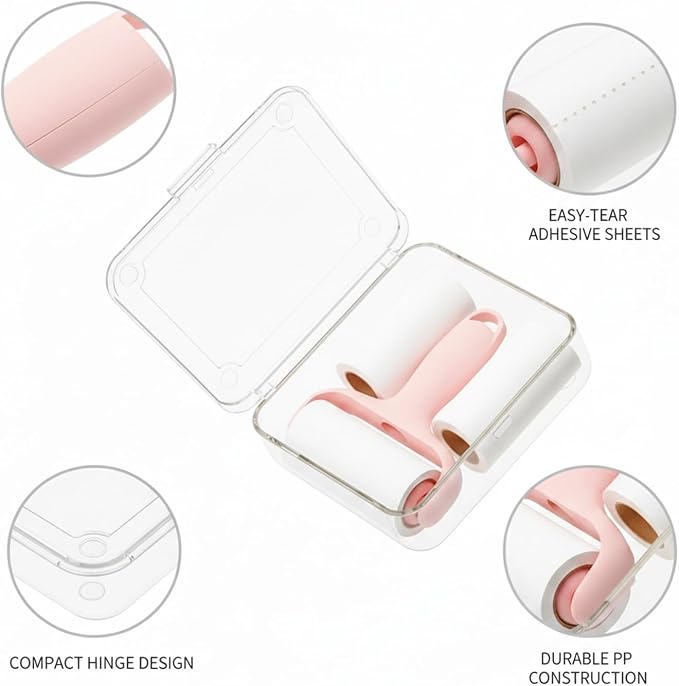 Lint Remover Mini Roller with 3 Refills, Compact Adhesive Fabric Cleaner for Travel and Daily Use, Durable PP Plastic Handle