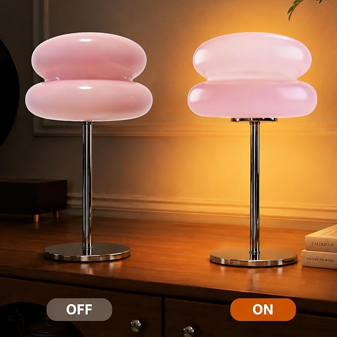 Bedroom Mushroom lamp, Medieval Modern Bedside Table lamp, dimmable Retro Egg Tart Headlight, Unique Home Mushroom Decoration Aesthetic Lovely Living Room Desk lamp (Pink)