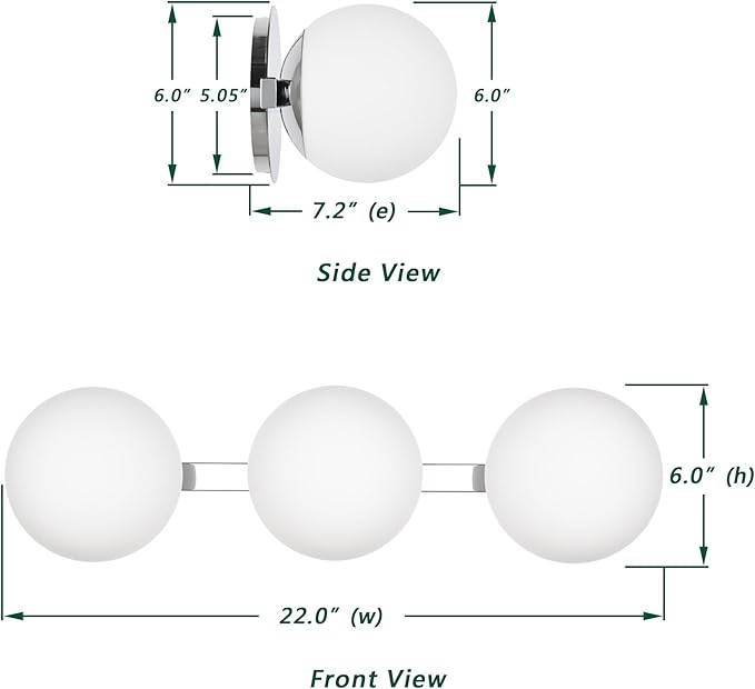 Chrome Globe Bathroom Vanity Light Fixtures, Modern 3 Lights Wall Lighting, Porch Wall Mount Light Fixture for Bathroom, Over Mirror Cabinets