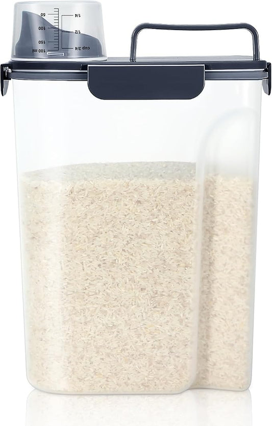 LEAWALK Airtight Rice Storage Container, 7-10Lbs Cereal Dry Food Flour Bin, Pet Dog Cat Food Dispenser with Measuring Cup, BPA Free Plastic Kitchen and Pantry Organization Bin for Sugar-Lnk Blue