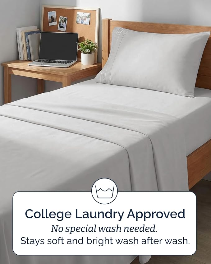 Twin XL 4 Piece Sheet Set - Comfy Breathable & Cooling - Soft Hotel Luxury Bedding Set with 8-16 Inch Deep Pockets - 1 Flat & 1 Fitted Sheet & 2 Pillowcases - Wrinkle Free & Easy Care - French Grey