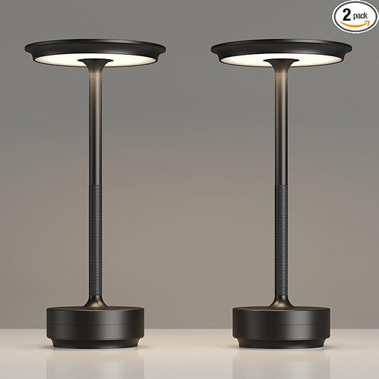 TBBGA 2 Pack Rechargeable Table Lamps Cordless, Portable 5000mAh Outdoor Table Light, 3 Color Stepless Dimming LED Table Lamp with Memory Function, for Home/Dinner/Patio/Restaurant.(Black)