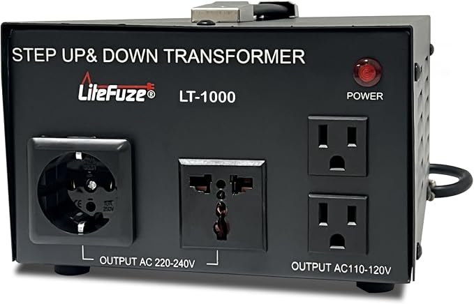 LiteFuze LT Series 1000 Watt Voltage Converter Transformer Step Up/Down - 110v to 220v / 220v to 110v Power Converter - Fully Grounded Cord - Universal Socket, CE Certified