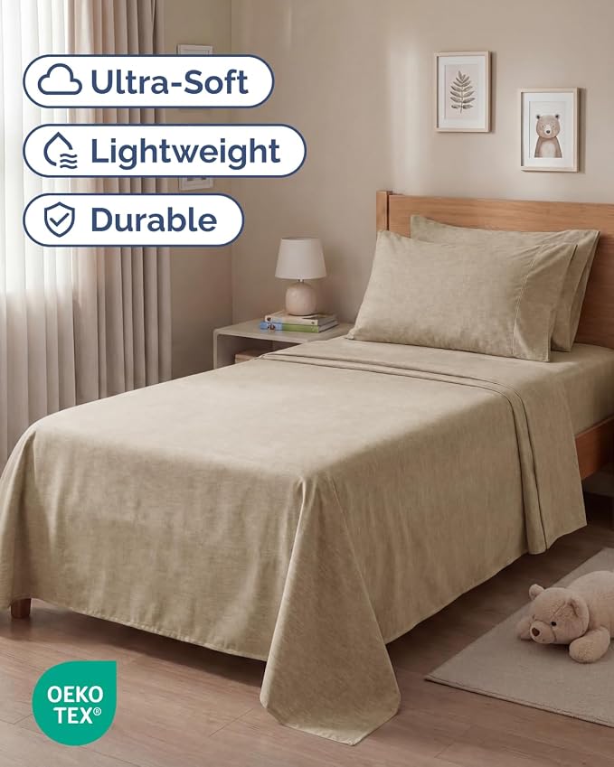 Twin 4 Piece Sheet Set - Comfy Breathable & Cooling - Soft Hotel Luxury Bedding Set with 8-16 Inch Deep Pockets - 1 Flat & 1 Fitted Sheet & 2 Pillowcases - Wrinkle Free & Easy Care - Heathered Beige