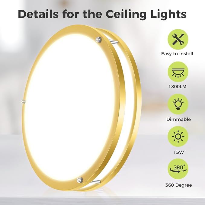 hepside 1 Pack Flush Mount Ceiling Light Fixture, Dimmable & 5Color Temperatures Ceiling Light Black, 10inch 15W 3000K 3500K 4000K 5000K 6500K Adjustable Ceiling Lamps for Bathroom Bedroom Hallway