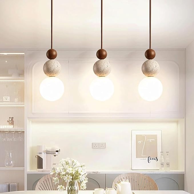 Modern Indoor Pendant Light Natural Stone Spherical Hanging Light Frosted White Glass Suspension Pendant Lamp for Bedside Restaurant Kitchen Island Aisle Bar Club Chandelier (Brown)