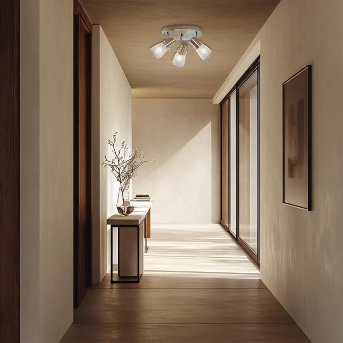 10” Track Lighting Kit, Brushed Nickel Finish Flush Mount Ceiling Light Fixture with Frosted Glass Shades, E26 Base Adjustable Heads Provide Directional Light (3-Light)