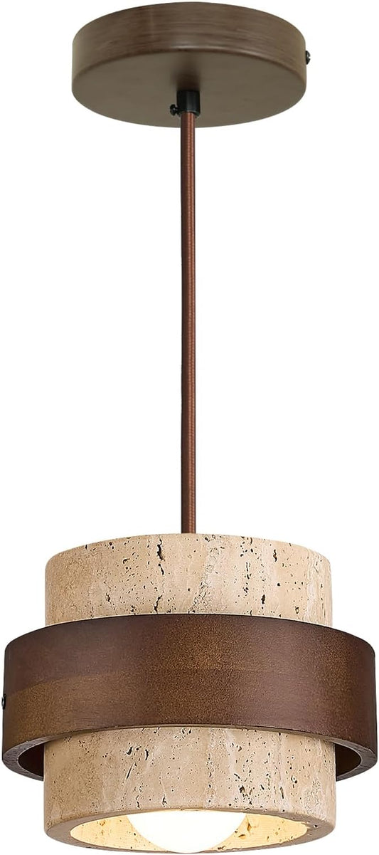 Nordic Pendant Light Wabi-Sabi Lamp, Yellow Travertine Stone Hanging Light Fixture for Dining Room, Kitchen Island, Bedroom Bedside, Bar, Compatible with E26 Bulb Base