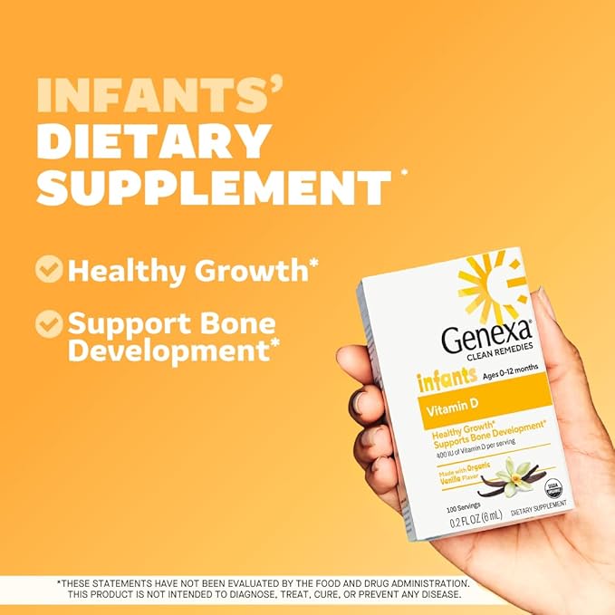 Genexa Gouttes liquides de vitamine D pour nourrissons, bébés et tout-petits | Développement osseux | Délicieuse saveur de vanille biologique | Certifié biologique, sans gluten et sans OGM | 270 portions (lot de 3)