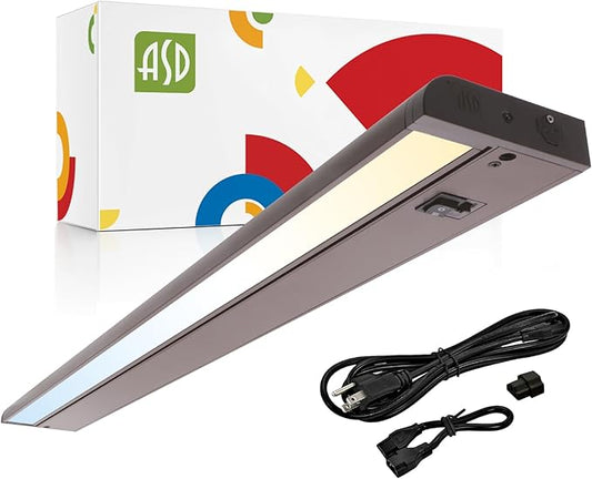 ASD Swivel LED Under Cabinet Lighting Plug in or Hardwired 32 Inch, Dimmable Under Cabinet Lights with High/Low/Off Switch, 3CCT 2700K-4000K, Linkable Under Counter Lights for Kitchen, Bronze, ETL