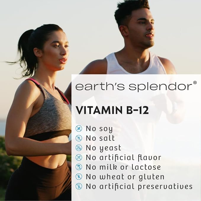 Compléments énergétiques Earth's Splendor, avec vitamine B12, sans colorant ni arôme artificiels, sans gluten, soutien du métabolisme énergétique (1000mcg, 200 comprimés)