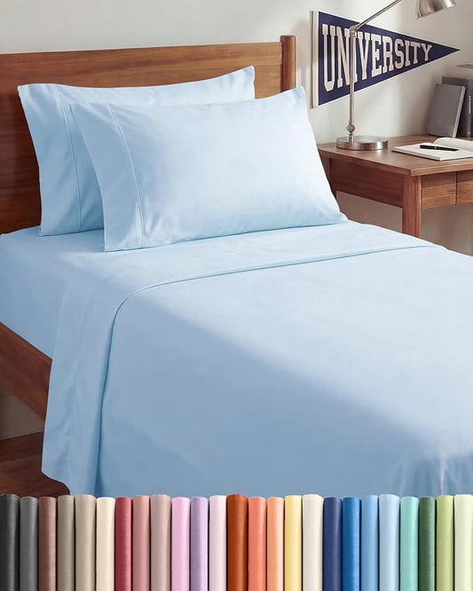 Twin XL 4 Piece Sheet Set - Comfy Breathable & Cooling - Ultra-Soft Hotel Luxury Bedding Set w/ 8-16 Inch Deep Pockets - 1 Flat & 1 Fitted Sheet & 2 Pillowcases - Wrinkle Free & Easy Care - Baby Blue