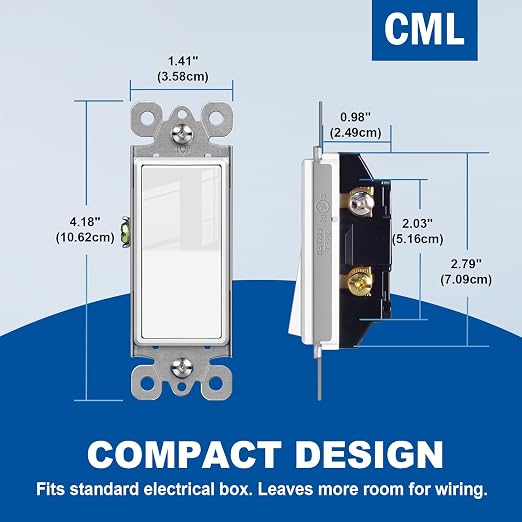 (50 Pack) CML Decorator Wall Light Switch, Single Pole Switch, 15A 120/277V, 3-Year Warranty, White