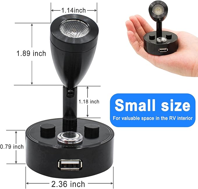 RV Lights Interior Fixture, 12V LED with USB Port RV Reading Light Dimmable Touch Bedside Light Warm White for Camper Trailer Caravan Truck Boat Motorhome Lighting