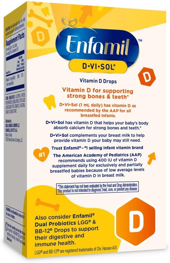 Enfamil 赤ちゃん用ビタミンD-Vi-Sol 液体ビタミンDドロップ、丈夫な歯と骨の発達をサポート、50mLボトル (2個パック)