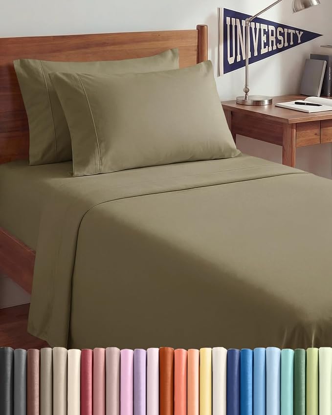 Twin XL 4 Piece Sheet Set - Comfy Breathable & Cooling - Ultra Soft Hotel Luxury Bedding Set w/ 8-16 Inch Deep Pockets - 1 Flat & 1 Fitted Sheet & 2 Pillowcases - Wrinkle Free and Easy Care - Khaki