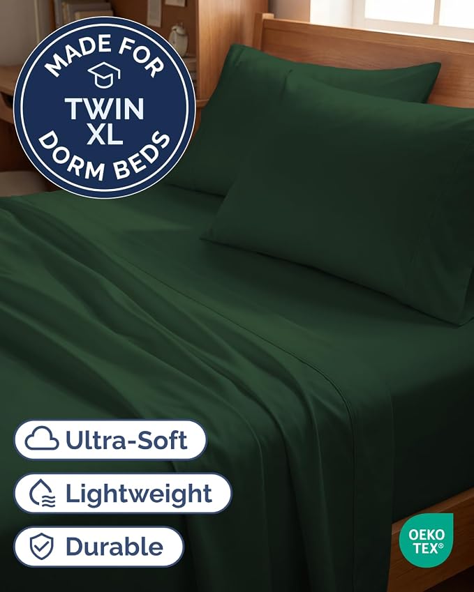 Twin XL 4 Piece Sheet Set - Comfy Breathable & Cooling - Ultra-Soft Hotel Luxury Bedding Set with 8-16 Inch Deep Pockets - 1 Flat & 1 Fitted Sheet & 2 Pillowcases - Wrinkle Free & Easy Care - Emerald