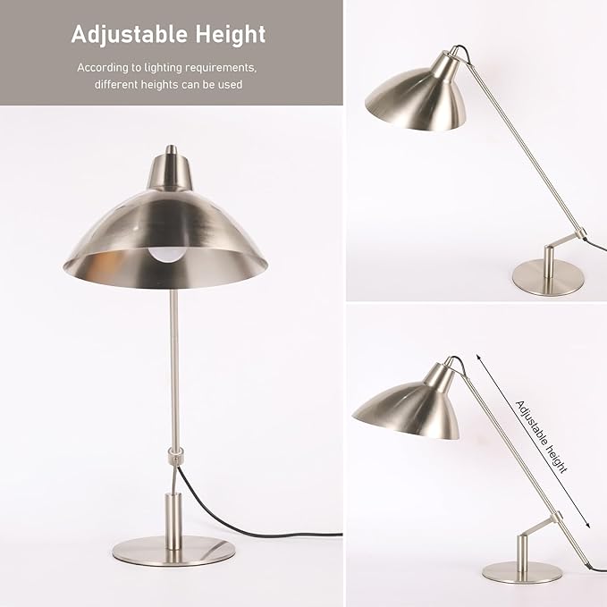 Desk Lamp Modern Industrial 100% Metal Adjustable Table Lamp 24", Natural Light (4000K) with Dimmer, Ideal for Office Bedroom Study Room Living Room Nightstand Bedside Lamps Nickel