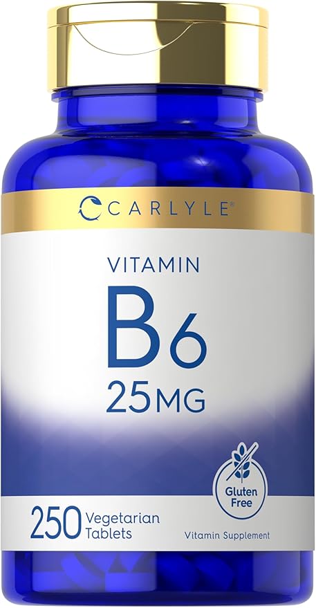 Carlyle Vitamin B6 | 25 mg | 250 Tablets | Supplement for Women and Men | as Pyridoxine Hydrochloride | Vegetarian, Non-GMO, and Gluten Free