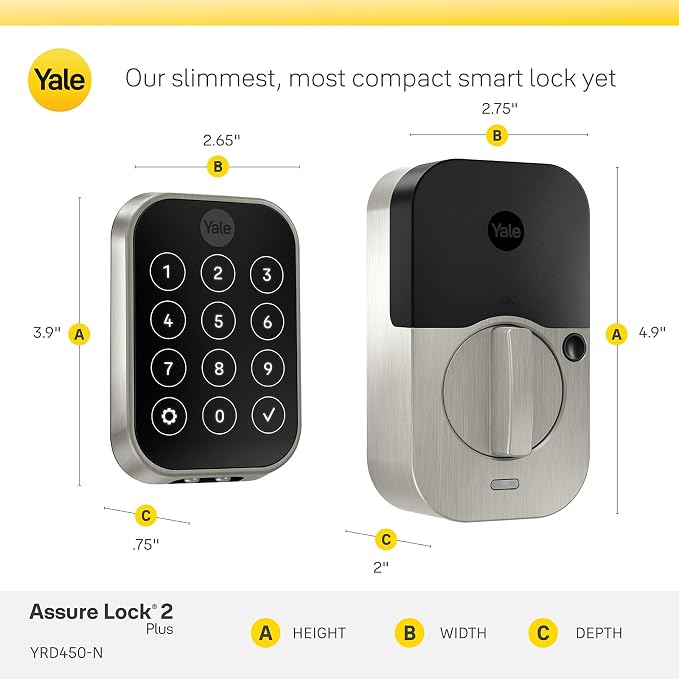 Yale Assure Lock 2 Plus Apple Home Keys, Satin Nickel Keyless Entry Door Lock with Wi-Fi Connected Touchscreen Keypad for Code Entry, YRD450-N-CB1-619