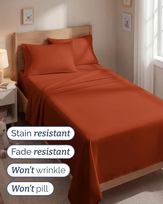 Twin 4 Piece Sheet Set - Comfy Breathable & Cooling - Ultra-Soft Hotel Luxury Bedding Set with 8-16 Inch Deep Pockets - 1 Flat & 1 Fitted Sheet & 2 Pillowcases - Wrinkle Free & Easy Care - Terracotta
