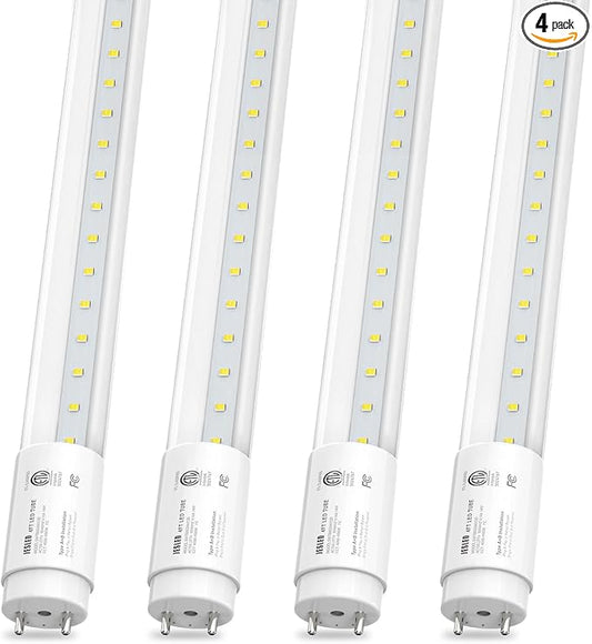 JESLED 4 Pack T8 LED Bulbs 4 Foot, 14W 2450LM 6000K Super Bright, Type A+B 4FT LED Bulbs, Fluorescent Tubes Replacement, Plug & Play or Ballast Bypass, Clear Cover