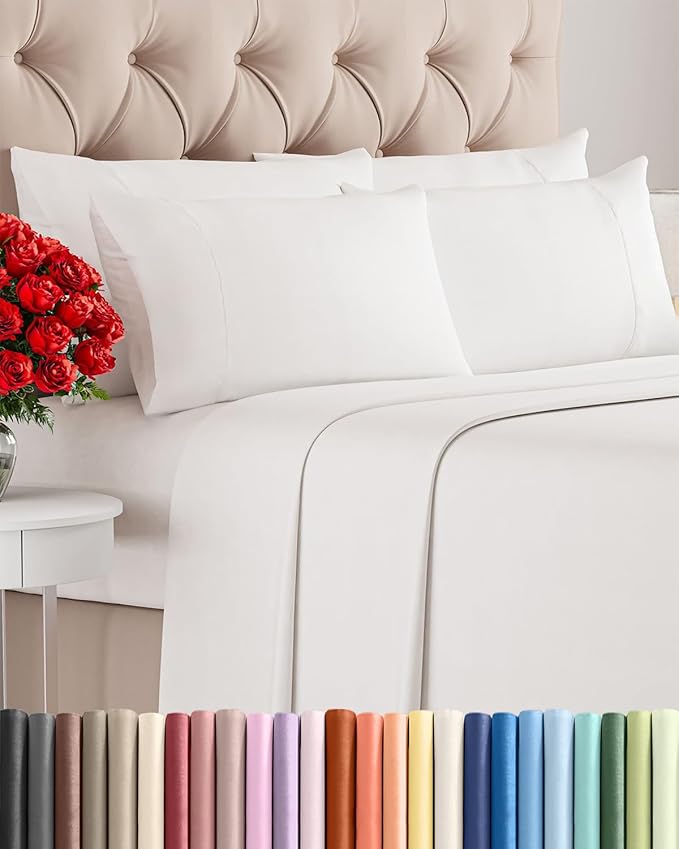 King 6 Piece Sheet Set - Comfy Breathable & Cooling - Ultra Soft Hotel Luxury Bedding Set w/ 8-16 Inch Deep Pockets - 1 Flat & 1 Fitted Sheet & 4 Pillowcases - Wrinkle Free & Easy Care - Antique White