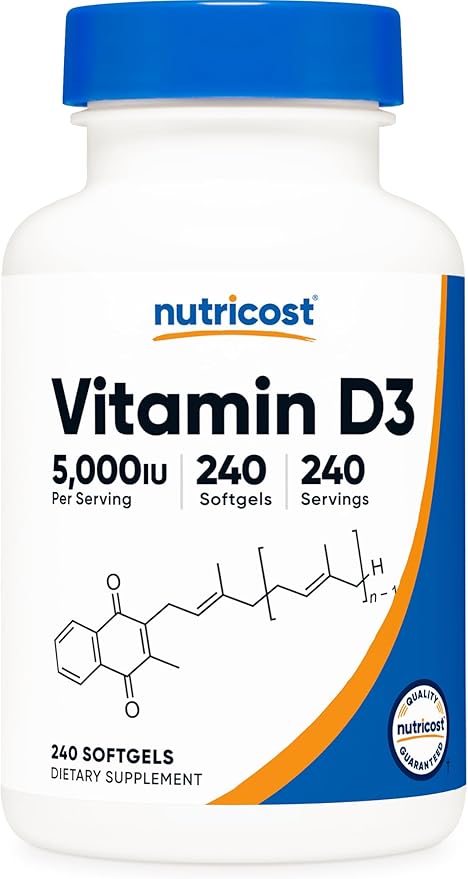 Nutricost ビタミンD3 5,000IU（125mcg）、240ソフトジェル - 非遺伝子組み換え、グルテンフリーのビタミンD