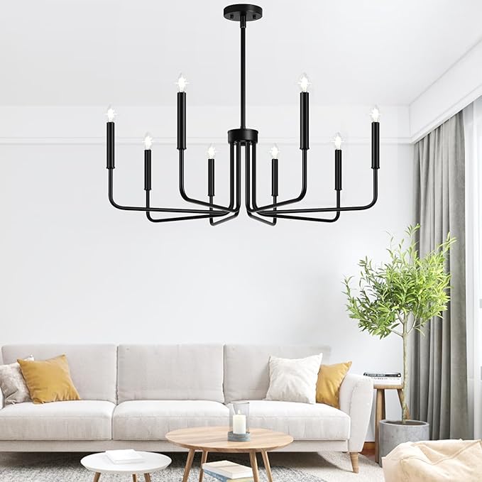 Lynnoland Black 8-Light Chandelier, Farmhouse Chandelier for Dining Room Lighting Fixtures Hanging, Vintage Candle Pendant Light Fixtures Chandelier for Bedroom, Foyer and Living Room