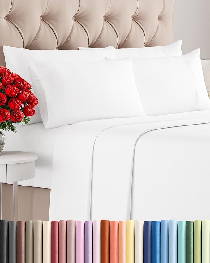 Full 6 Piece Sheet Set - Comfy Breathable & Cooling - Ultra Soft Hotel Luxury Bedding Set with 8-16 Inch Deep Pockets - 1 Flat & 1 Fitted Sheet & 4 Pillowcases - Cozy, Wrinkle Free & Easy Care - White