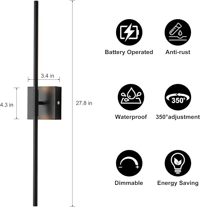 15800 mAh Battery Operated Wall Sconces with Remote Control Dimmable Wall Sconces Set of Two 3000K LED Matt Black Wireless Wall Light Battery Powered Cordless Rechargeable Sconces Wall Decor Set of 2