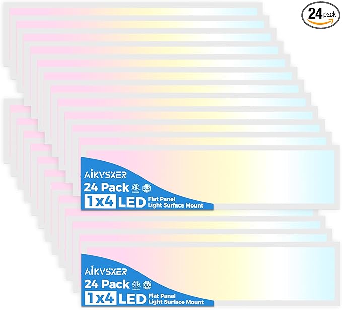 AIKVSXER 24PACK 1x4 LED Flat Panel Light Surface Mount LED Ceiling Light, 5500LM 50W TRIAC 10-100% Dimmable, 3000/4000/5000K AC120V Kitchen Lights Ceiling Flush Mount for Garage/Basement/Laundry