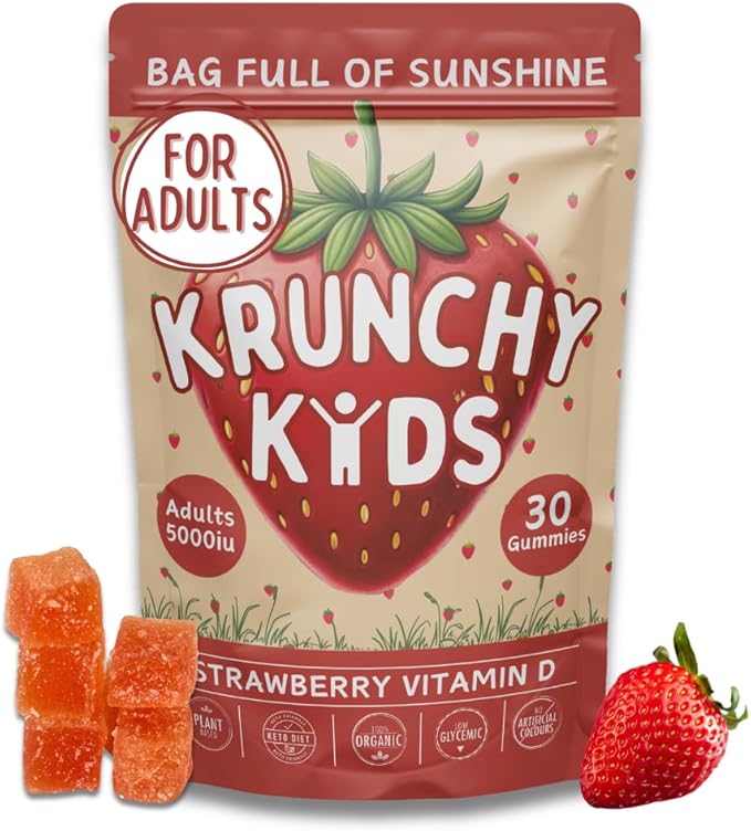 Vitamin D3 Gummies for Adults 5000 IU - Clean Ingredient Plant-Based Formula, Strawberry Flavor, Parent Formulated, Vegan, Dye-Free, Made in USA, 30 Count
