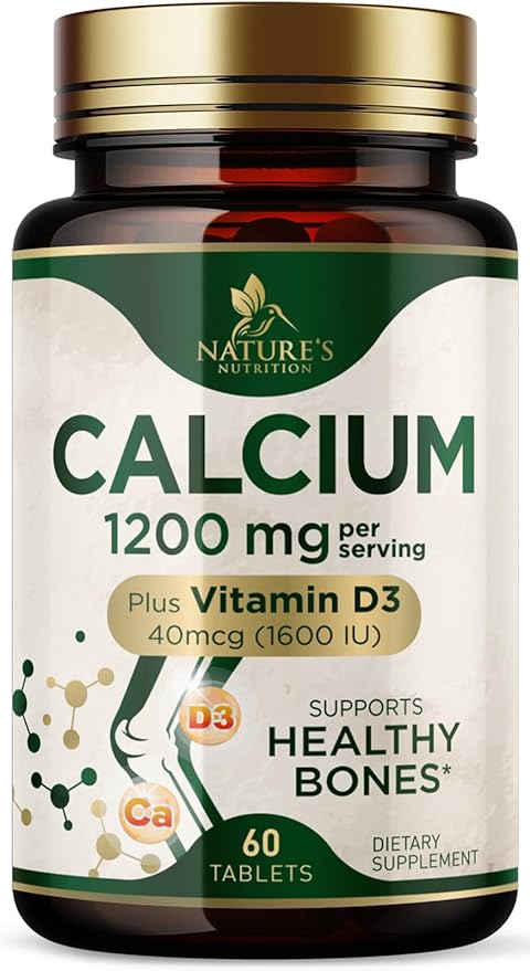 Calcium 1200 mg with Vitamin D3 - Per Serving - Bone Health Supplement - Vitamin D & Calcium Supplements for Women & Men - Bone Strength Support - Natural Calcium Pills - Bottled in USA - 60 Tablets