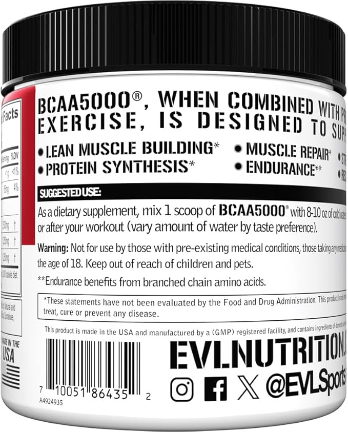 Evlution EVL BCAAs Amino Acids Powder - BCAA Powder Post Workout Recovery Drink and Stim Free Pre Workout Energy - 5g Branched Chain Amino Acids Supplement for Men - Cherry Limeade