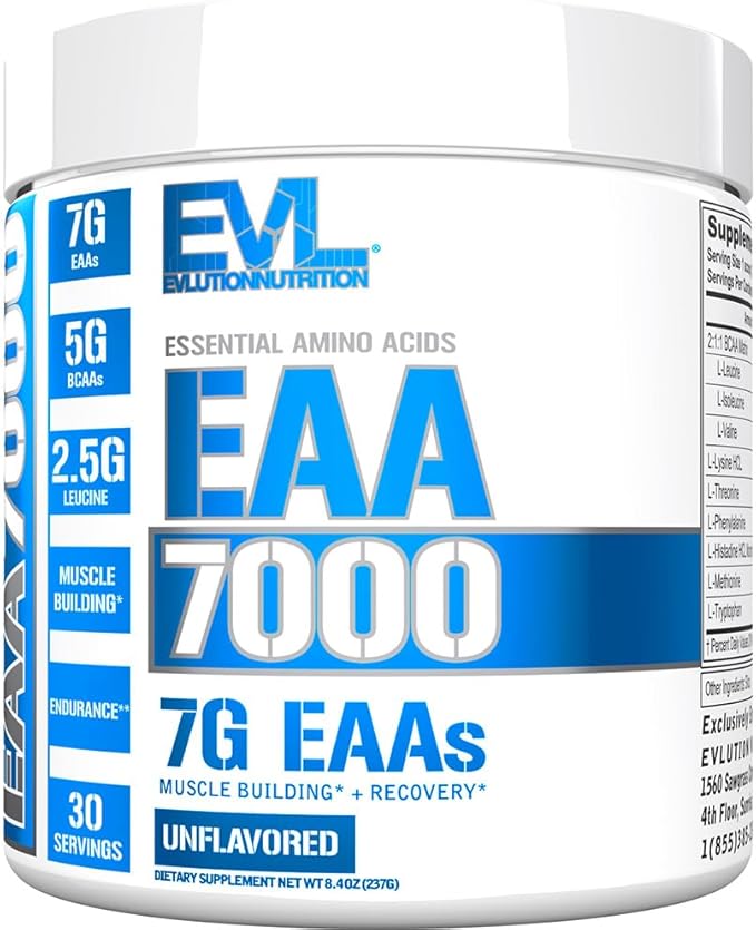 Evlution EAAs Amino Acids Powder - EAA Essential Amino Acids Pre & Post Workout Powder for Muscle Building Endurance and Recovery Support with 7g per Serving Plus 5g BCAAs (Unflavored, 30 Servings)