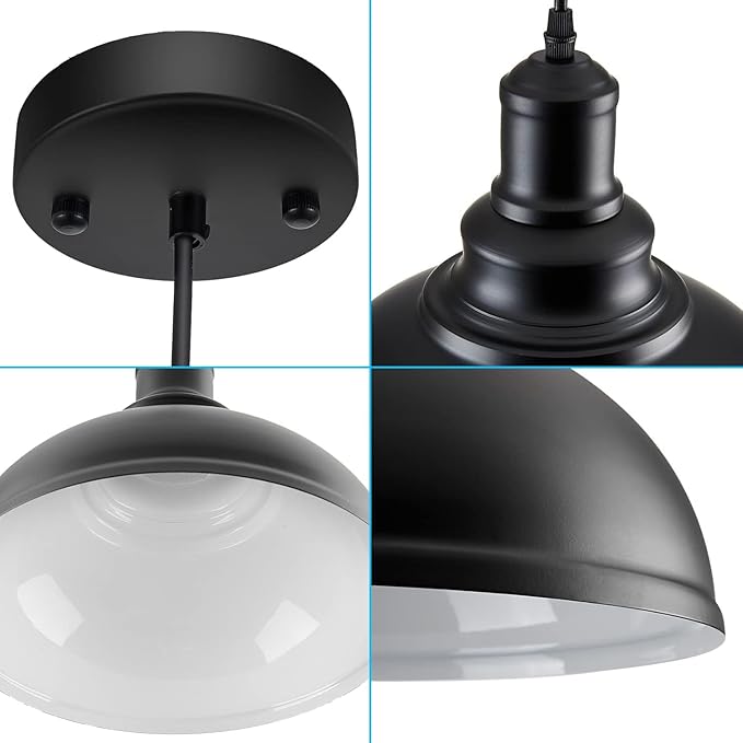 LOEHINLE 3PCS Pendant Lighting, Vintage Industrial Fixtures, Black Metal Chandelier Lights, Ceiling Lamp for Kitchen Home Island Dining Room Bedroom, 11.4 inches