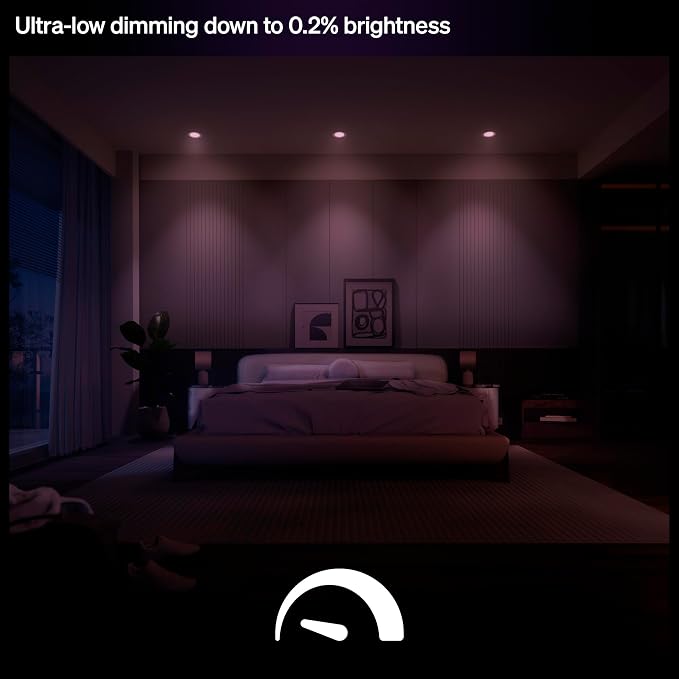 Philips Hue Slim Downlight, Recessed LED Ceiling Light 1-Pack, 1200 lm, 6-inch, Canless Design, Full-Spectrum Daylight 1000K-20000K, Ultra-Low Dimming, Precise Color, Smart Lighting, White