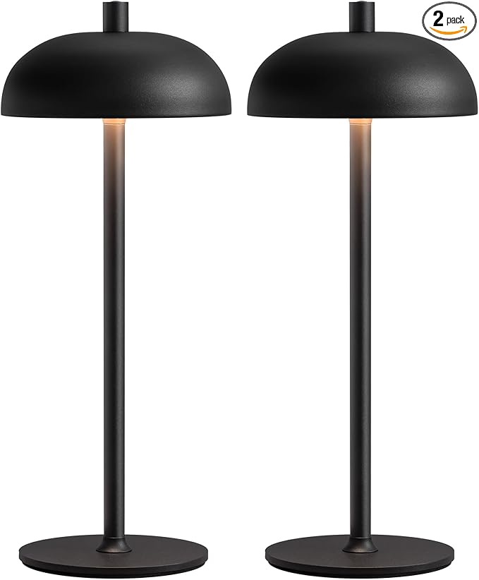 Cordless LED 12" Small Table Lamps Set of 2, Modern Portable Desk Lamp, 3 Color Dimming Rechargeable Battery Lights for Bedroom, Outdoor, Restaurant, Bedside, Baby Night Light, Gifts (Black)