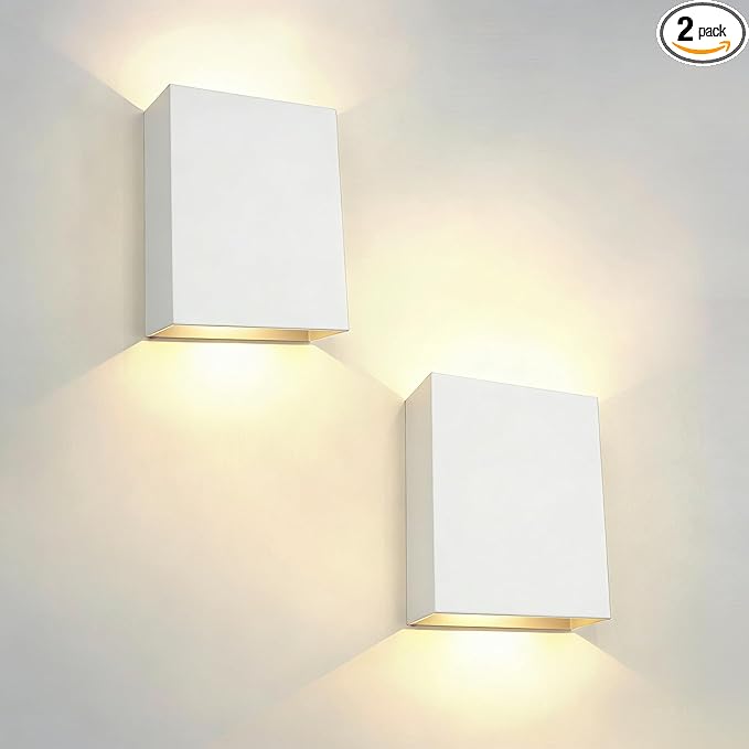 KICAAO LED Wall Sconces Set of Two, 12W Modern Wall Lamp, White Up Down Wall Mount Lights for Living Room Hallway Bedroom Decor, Hardwired Aluminum Wall lamp (White 3000K)