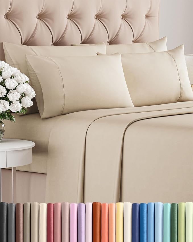 Queen 6 Piece Sheet Set - Comfy Breathable & Cooling - Ultra Soft Hotel Luxury Bedding Set w/ 8-16 Inch Deep Pockets - 1 Flat & 1 Fitted Sheet & 4 Pillowcases - Cozy, Wrinkle Free & Easy Care - Wheat