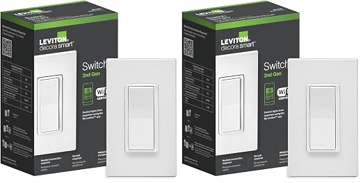 Leviton Decora Smart Switch, Wi-Fi 2nd Gen, Neutral Wire Required, Works with Matter, My Leviton, Alexa, Google Assistant, Apple Home/Siri & Wired or Wire-Free 3-Way, D215S-1RW, White (Pack of 2)