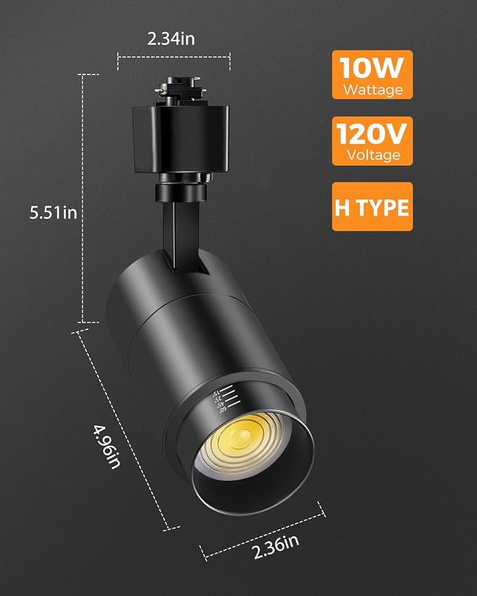 VANoopee 3-Color Zoomable 10W LED Track Lighting Heads H Type Track Light Heads Dimmable Bright Ceiling Spotlight Fixtures Accent Art, 3000K 4000K 5000K Adjustable, CRI90+ 15°-60° 1000lm Black 4 Pack