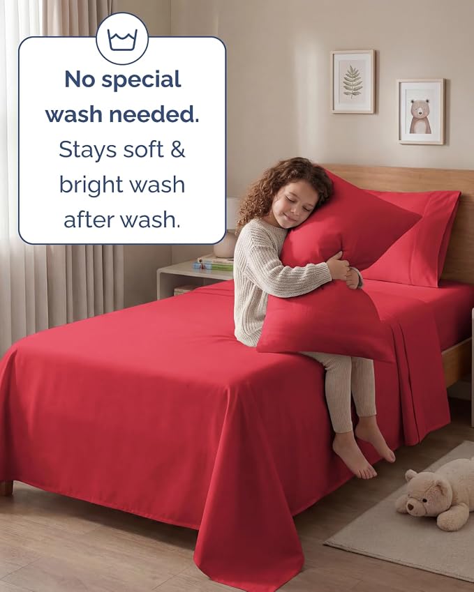 Twin 4 Piece Sheet Set - Comfy Breathable & Cooling - Ultra Soft Hotel Luxury Bedding Set with 8-16 Inch Deep Pockets - 1 Flat & 1 Fitted Sheet & 2 Pillowcases - Cozy, Wrinkle Free & Easy Care - Red