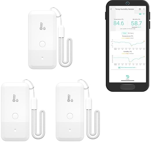 YoLink Smart Wireless Thermometer Hygrometer, 3-Pack, Wide Temp Range for Freezer, Fridge, Green House, Pet Cage, App Alerts, Emails, Text/SMS alerts, 5 Years Battery Life- Hub Required