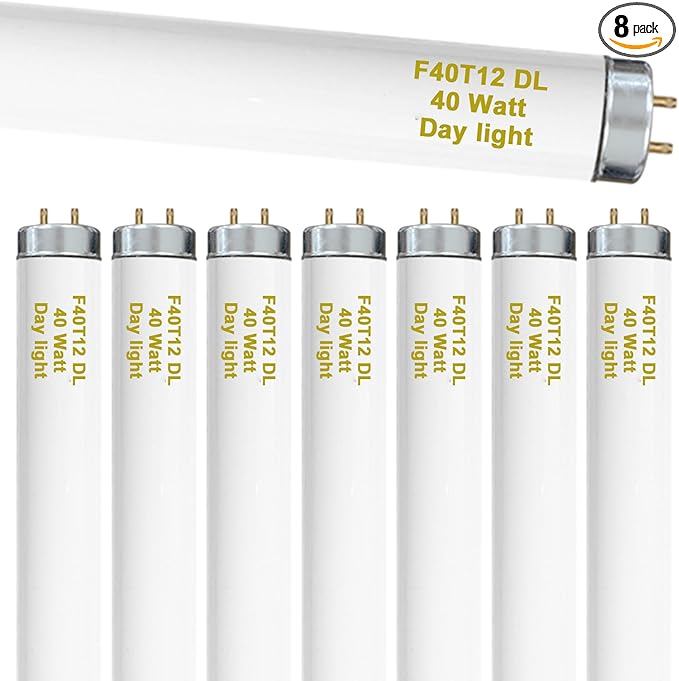 amgolibi 8-Pack 48 Inch F40T12/DL 40W 6500K Daylight Fluorescent Light Bulbs, 4ft T12 Linear Tube Lights, 2650 Lumens, G13 Bi-Pin Base, Daylight, for Workshop, Garage, Office
