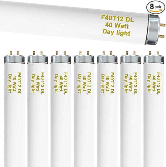 amgolibi 8-Pack 48 Inch F40T12/DL 40W 6500K Daylight Fluorescent Light Bulbs, 4ft T12 Linear Tube Lights, 2650 Lumens, G13 Bi-Pin Base, Daylight, for Workshop, Garage, Office